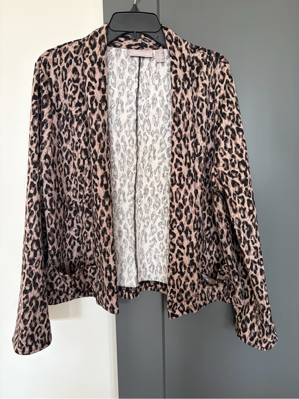 Chicos Leopard Cheetah Open Jacket Cardigan Size 2 Or 12 - 14 large NWOT